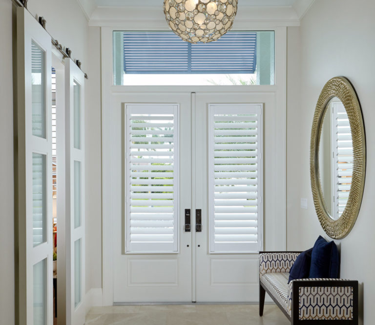White Plantation Shutters on a front door